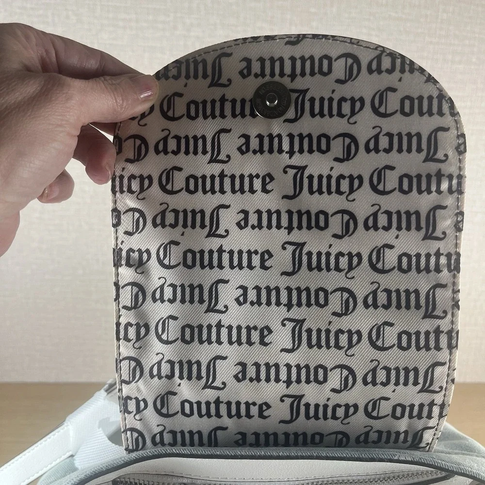Juicy Couture Denim Monogram Back To Class Backpack RhinestoneLogo WhiteTrim NWT